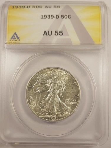1939-D Walking Liberty Silver Half Dollar  Anacs AU55