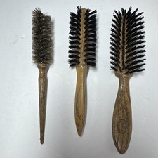 VTG Goody Lot 3 Wood Grain Hair Brushes Nylon  Boar Bristle 2 Round 1 Flat