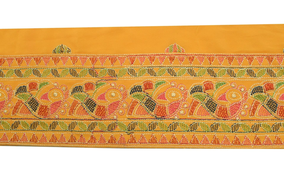 Sushila Vintage Yellow Saree Border Indian Craft Sewing Trim Embroidered Lace - Image 2 of 4