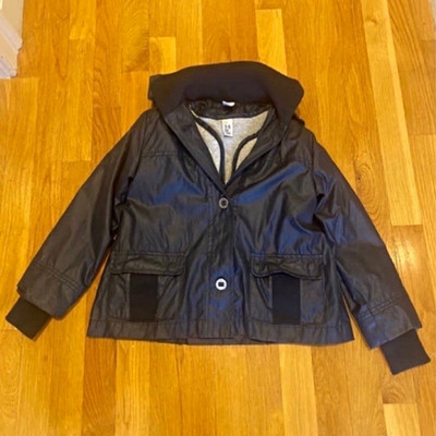 Zara Kids Girls Hooded Cotton Jacket Button Closure Black/Gray Solid Size 5