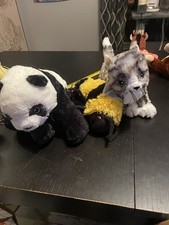 Set Of 3 IKEA Plush - Tabby Cat, Bumblebee & Panda Bear