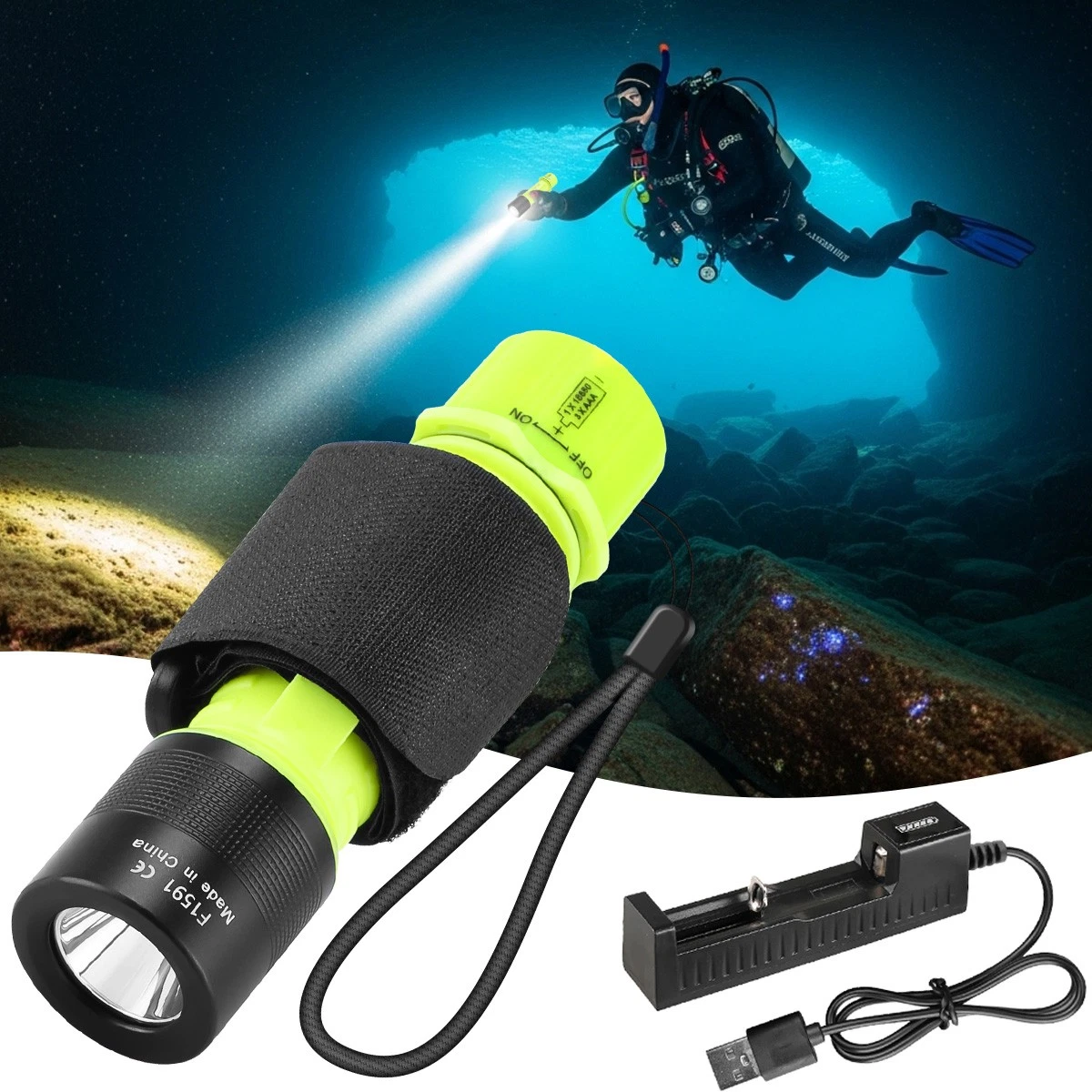 XM-L2 LED Scuba Diving Flashlight IPX8 Waterproof Underwater 100m Dive Lamp Built-in 6000mAh XM-L2 LED Scuba Diving Flashlight IPX8 Waterproof Underwater 100m Dive Lamp Built-in 6000mAh