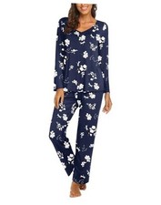 Womens Pajama Sets 2 Piece Lounge Set Fall Winter Large Blue White Flower