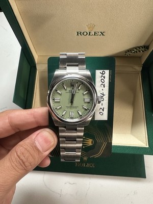 Rolex Oyster Perpetual 41mm Green Dial Stainless Steel Auto Box Papers
