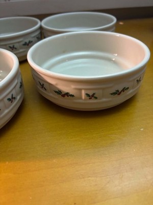 Set 4 Vintage Longaberger Pottery Woven Traditions Holly Christmas Cereal Bowls