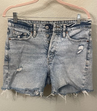 Old Navy Faded Jean Shorts 8 OG Straight High Rise Raw Hem Cut off Button fly
