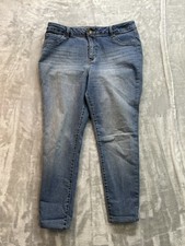 D. Jeans Womens Sz 12 Blue Stretch Skinny Whiskered Mid Rise Faded Denim Casual