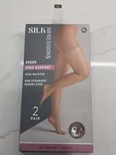 NWT Silk Impressions Pantyhose XL Cocoa 40 denier sheer 2 pairs