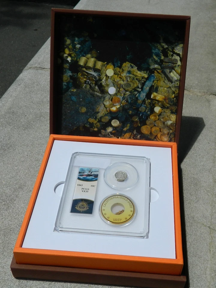 SS CENTRAL AMERICA SHIPWRECK 1843 SEATED LIBERTY DIME PCGS MUITO BOM ESTADO 35 COM PÓ DE OURO