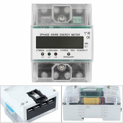 3 Phase 4 Wire LCD Digital Electric Energy Meter for DIN Rail 3x230 / 400V 5-80A