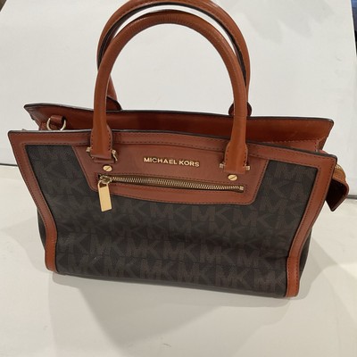 Selma Large Zip Brown Monogram Logo / Gold Hardware Satchel