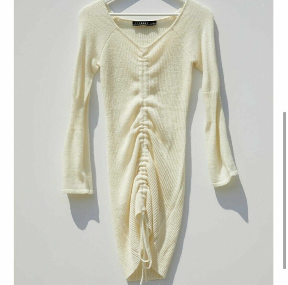 lioness white long sleeve dress Lioness Elements Petite chiffon drape detail balloon sleeve tie waist mini dress in white