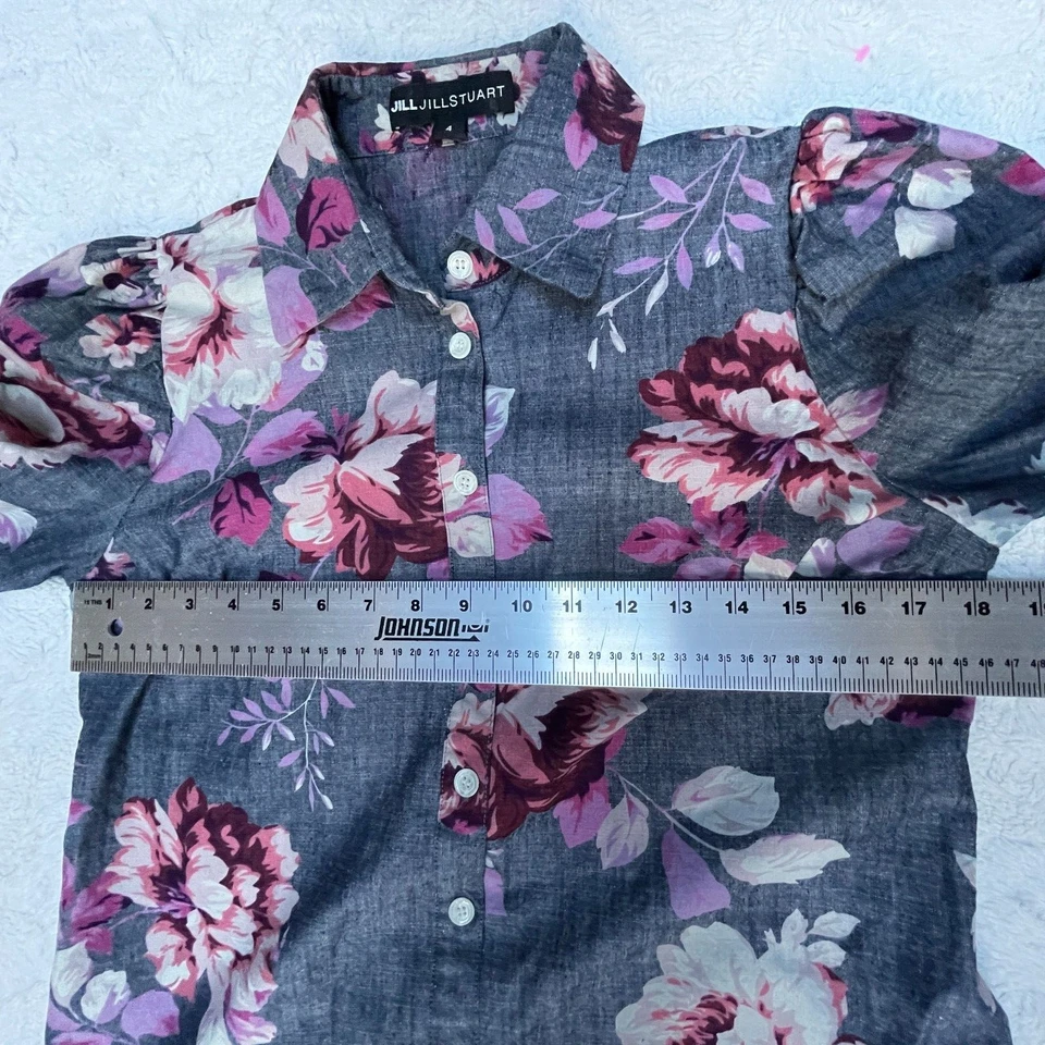 Camisa Jill Jill Stuart para mujer floral cambray 4 gris manga abullonada ligera Foto 4 de 4