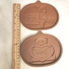 Roseville Ohio Cookie Molds Lot Of 2 Teddy Bears USA Made Drum Heart Brown D-A