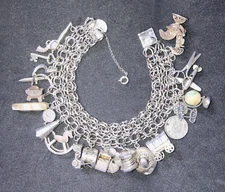 Vint Forstner 925 CHARM BRACELET 10K Ring Portugese Rooster & Movables Sterling