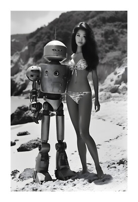 1960s Asian Woman and Vintage Robot Atomic Tiki Era Art Print bb2