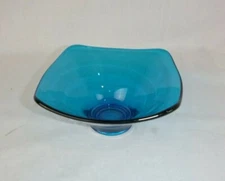Vtg Mid Century Viking Glass Bluenique Turquoise Epic Square Bon Bon Dish #1143