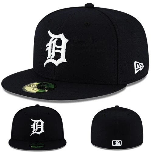 New Era Detroit Tigers Fitted Hat MLB Basic Black White Logo Cap Size 7 7/8