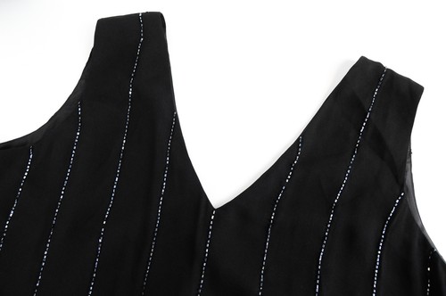 LOST INK Women Dress UK22 Black Sleeveless V-Neck 20's Blue Beads Stretch Style - Picture 4 of 10