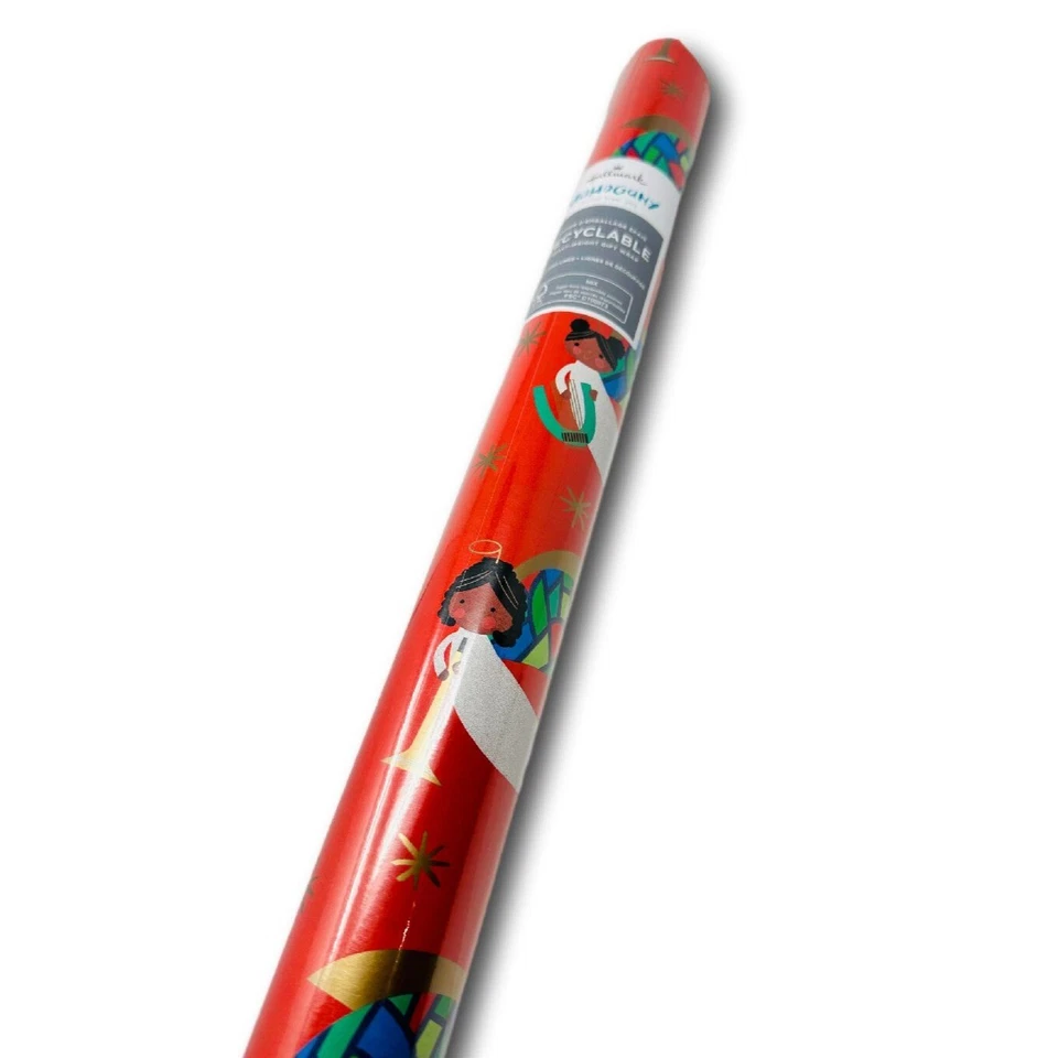 Hallmark Wrapping Paper Christmas Mahogany Angels on Red 40 sq ft Roll Holiday G - Image 2 of 2