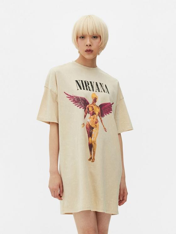nirvana oversized t shirt dress Nirvana Band Tee Dress, Silver Eyelet Trim, Grunge Clothing, Alternative Apparel