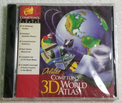 New Compton's 3D World Atlas Deluxe (PC, 1998) Vintage Windows 95/98 Software