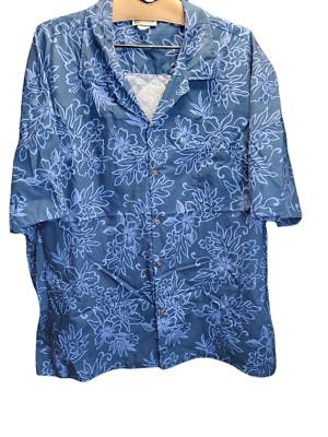 Aloha Republic Hawaiian Aloha Shirt 3XL Blue Flowers and Leaves.