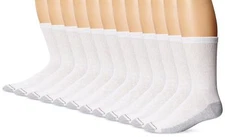 12 Pairs Hanes Premium Classics Men's Cotton Socks, Crew, White, size 6-12
