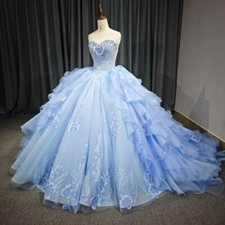 Sky Blue Quinceanera Dresses Off Shoulder Ruffled Beaded Ball Gowns Sweet 15 16