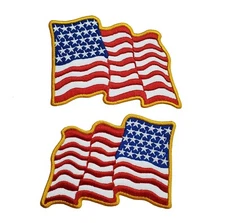 American Flag Embroidered Iron On Patch 3.5" x 2.5" Waving Right or Left Facing