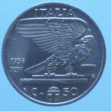 VITTORIO EMANUELE III 50 CENTESIMI 1936 A. XIV IMPERO NICHEL MONETA NUMSIMATICA