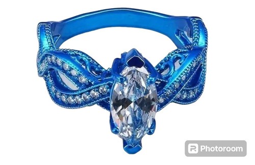Solitario con Acentos Anillo Azul Acero Inoxidable Promesa Compromiso Talla 8 ❤️ - Imagen 2 de 2