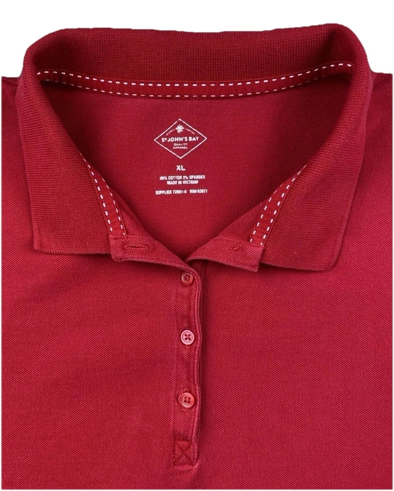 St Johns Bay Women's Polo Shirt XL Red Short Sleeve Golf Casual - Image 4 of 4