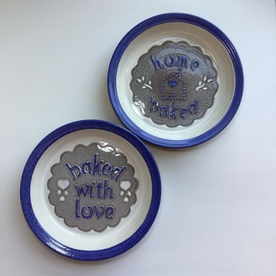 Clay City Pottery Pie Plate Dish Stoneware Lot Of 2 Home Baked With Love Quiche