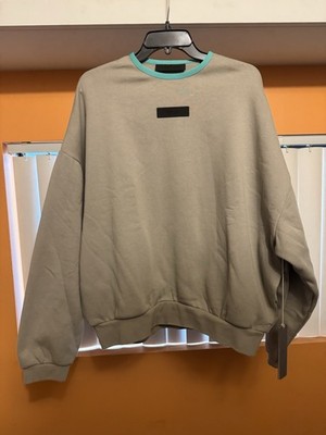 Essentials Fear of God Beige Aqua Pullover Crew Neck Sweatshirt Logo Men's M