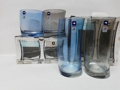 Leonardo Swing Colors Handmade 4 Gläser Vetro Blu Cielo Grigio FUMÉ Glas