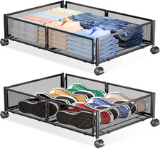 under Bed Storage with Wheels, 2 Pack under Bed Shoe Storage Organizer Drawer, T