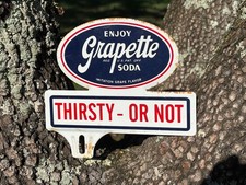 Vintage Grapette Soda License Plate Metal Tag Topper 6x 6 Nice