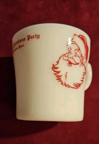 Vintage Corning Pyrex Christmas Party Santa Mug Charleroi Plant USA Milk Glass