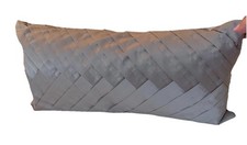 Pillow Rectangle Grey Silk Like Material Pleated Front 19x9.5  Zippered Close
