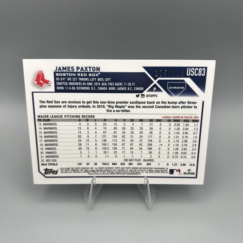 2023 Topps Update Series Chrome #USC83 James Paxton Pink Refractor /399 Red Sox - Picture 2 of 2