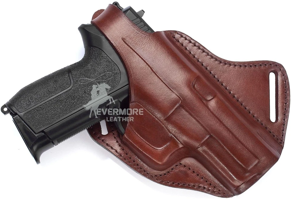 Cross Draw Leather Gun Holster - OWB Leather Holster with Steel Thumb Break. - Image 2 of 4