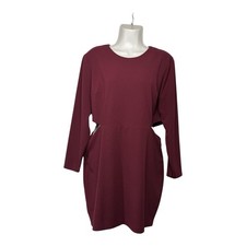 Express Dress XL Burgundy Hip Cut Out Long Sleeve Mini Career Cocktail Party