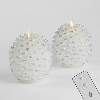 Luminara Flameless Pine Cone Candles, Real Wax & Moving Wick, Remote,Timer,2 pcs