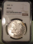 1888 p morgan silver dollar NGC MS 62 LIGHT TONING