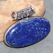 Chunky Lapis Lazuli 925 Silver Plated Pendant 1.2