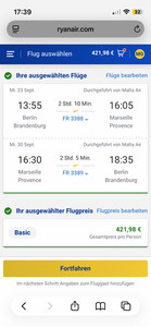 Flug von Berlin nach Marseiile und zurück von 23.9.26 bis 30.9.26