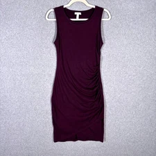 Leith Ruched Bodycon Pencil Dress Small Purple Wrap Jersey Stretch Minimal Basic