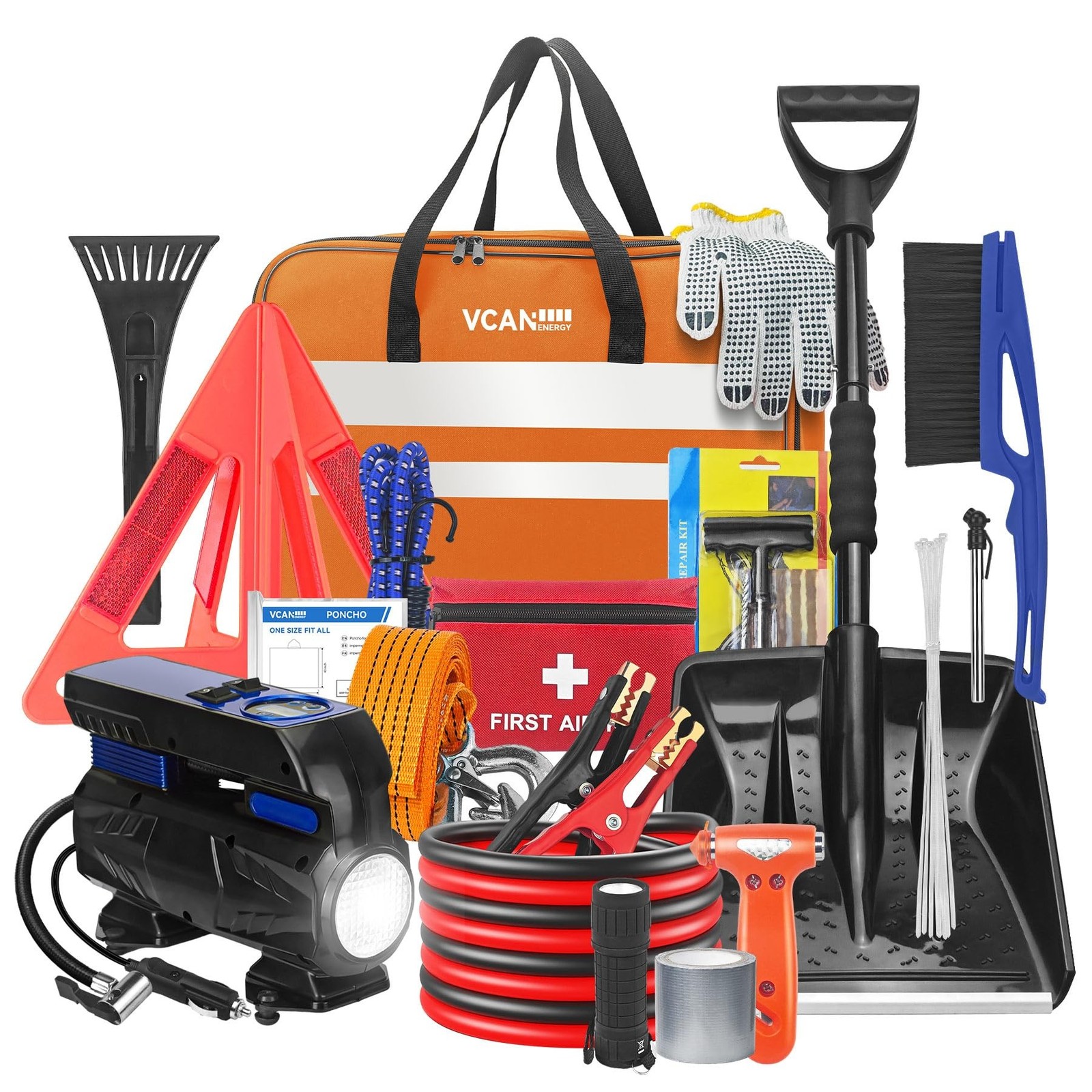Car Emergency Kit With Portable Air Compressor, Winter Car Safety Roadside As...