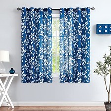 and White Curtains for Bedroom 63" Length Leaf 52"W x 63"L Pack of 2 Navy